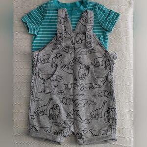 Baby Dino Overalls with Striped Shirt